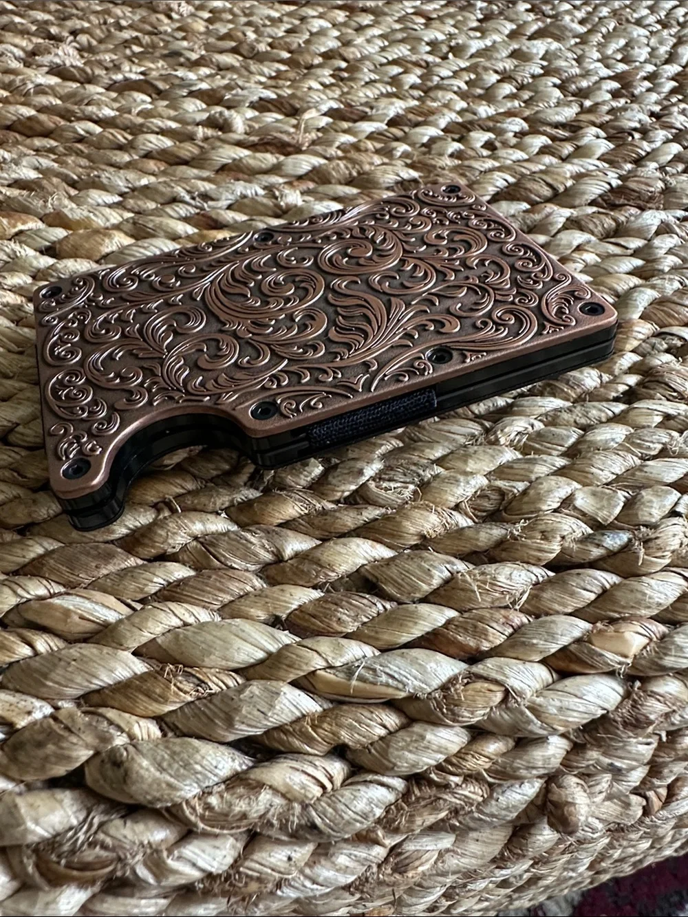 Engraved Copper-Tone Slim Card Wallet - Men's Accessory
